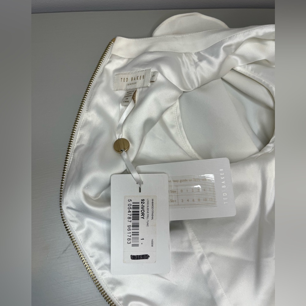 NWT Ted Baker White Long-Sleeve Ruffle A-Line Mini Dress- size 4 - Picture 6 of 9